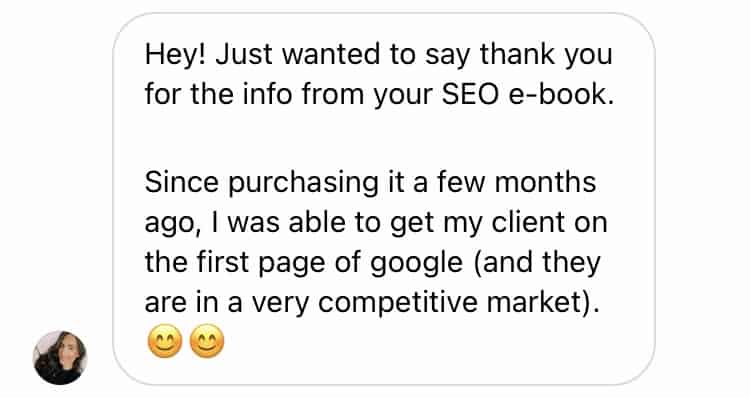 savvy in seo ebook testimonial A testimonial describing how the user applied the information from the ebook and was able to find success